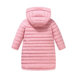 Happy Cherry Long Children's Down Jacket Girls Boys Jacket Zip Ultralight Winter Hooded Quilted Jacket Children, pink