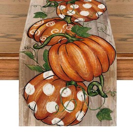 Artoid Mode Polka Dot Pumpkins Vine Fall Table Runner, Seasonal Autumn Thanksgiving Kitchen Dining Table Decoration for Home Party Decor 13x60 Inch