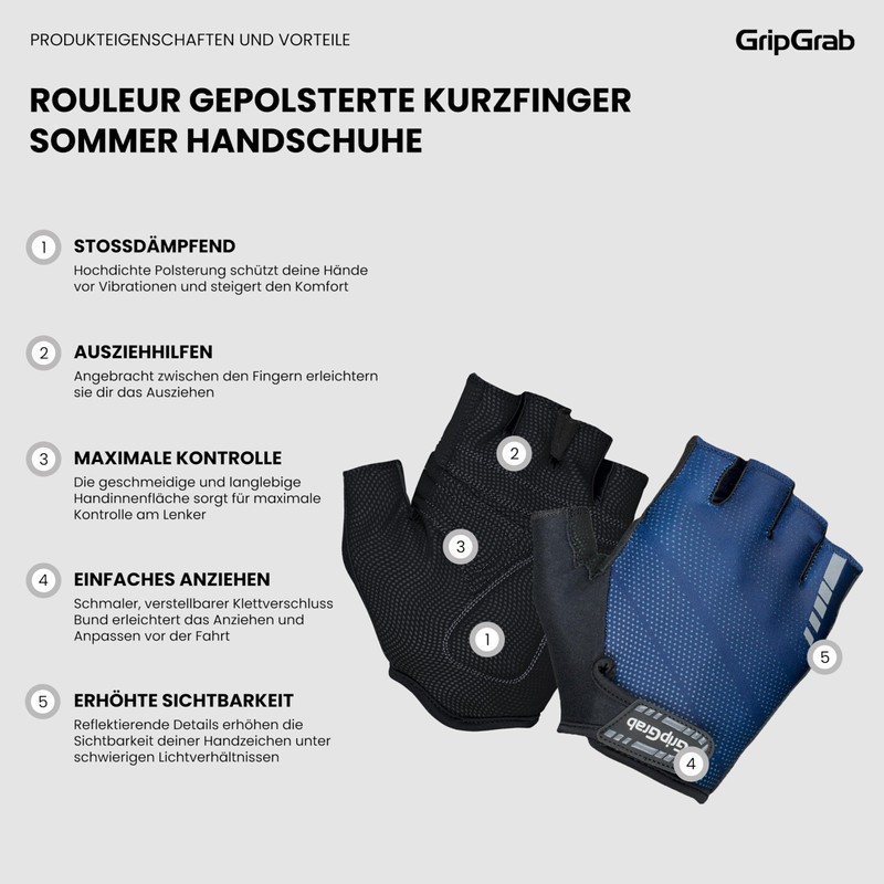GripGrab Rouleur Beginners Short Finger Summer Cycling Gloves Padded Fingerless