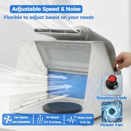 HUBEST Airbrush Spray Booth Kit with 8 LED Lights & 16 Alligator Clips, Adjustable Speed Fan Paint Booth with Retractable Hose, Turntable, Professional Hobby Work Station for Models,DIY Crafts, RC