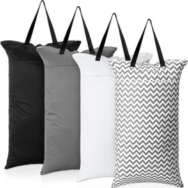 Windyun 4 Pack Large Wet Dry Bag Hanging Cloth Diapers Wet Bags Waterproof Reusable Travel Laundry Bag with 2 Zippered Pockets for Swimsuit Beach Pool Daycare Yoga Gym Dirty Wet Clothes 27.6 x 15.8 In