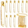 SmallCat 10pcs Rhinestone Safety Pins, Gold Plated Crystal Brooch Pins,