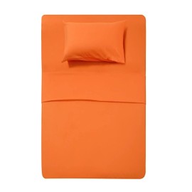 Best Season Bed Sheets Set Extra Soft - 1 Flat Sheet,1 Fitted Sheet and 1 Pillow Cases,Luxury Bedding Set,Deep Pockets,Wrinkle,Fade Resistant - Hypoallergenic- 3 Piece (Twin,Orange)