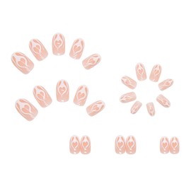 Medium almond Pink Press on Nails, Artificial Acrylic Fake Nails with White Flame Designs Full Cover Reusable Coffin False Nails Set Women Glue on Nails Stick on Nails for Nail Art