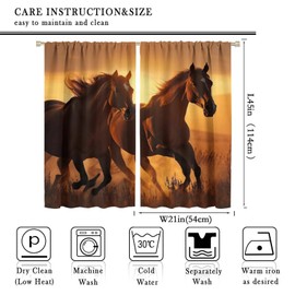 Horse Window Curtains, Western Wild Galloping Horses Curtains for Living Room,Rustic Farm Animal Cowboy Running Horse Drapes 2 Panel Sets,42x45 Inch
