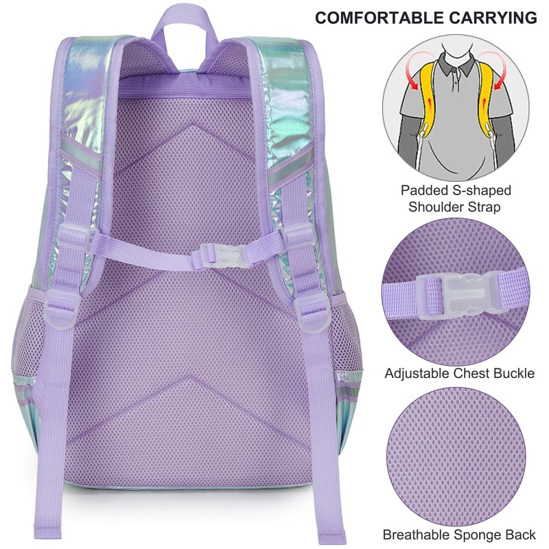 JIANYA Backpack for Girls Iridescent School Backpack Set