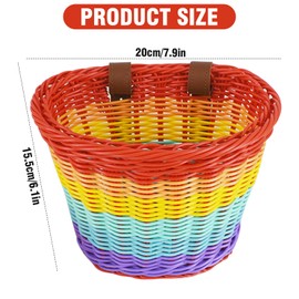 Kids Bicycle Basket Rainbow Bike Basket Cute Bicycle Handlebar Basket Cycling Baskets Front Basket with Straps Bike Accessories for Boys Girls Bicycle Trike Scooter Balance Bike