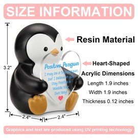 Positive Penguin Figurine, Inspirational Resin Penguin Holding Heart Acrylic Sign, Encouragement Gift for Coworker Friend Student, Motivational Desk Decor for Women Men, Confidence Keepsake - FDB545