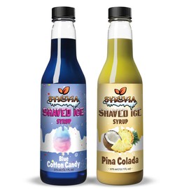 Syruvia Snow Cone Syrup 12.7oz - Blue Cotton Candy & Pina Colada Syrup For Shaved Ice, Snow Cones, Slushies, Italian Soda and Popsicles. Kosher, Dairy Free.