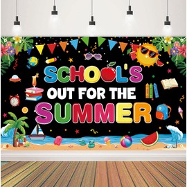 School's Out for The Summer Backdrop Banner 72x44 inch Large Size End of School Year Theme Backdrop for Summer Holiday End of School Party Classroom School Home Yard Decorations