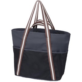 F-color Waterproof Beach Bags for Women - Machine Washable Travel Tote Bag with Zipper Cruise Swim Vacation Essentials, Black, Medium, Casual