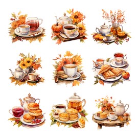 XERE 90 Pcs Tea Set Four Seasons Sticker Book for Journaling Notebooks, Sketchbook, Bookmark Making, Junk Journal, Budget Planner, Scrapbook Art Supplies Stickers