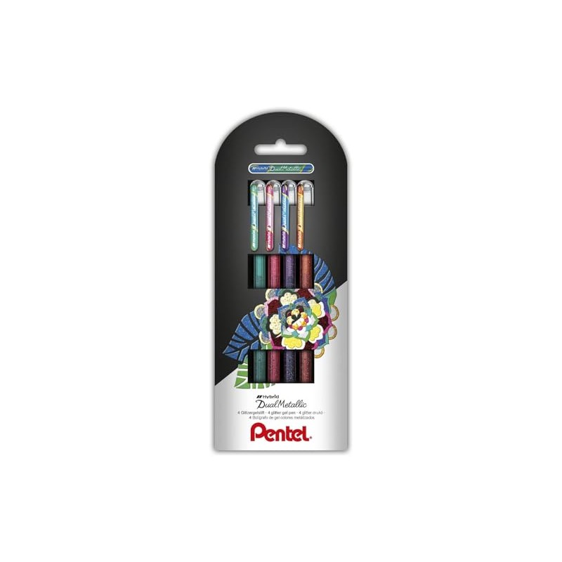 Pentel K110-4COL Dual Metallic Hybrid Gelroller, verschiedene farb-Effekte auf Hellem/Dunklem
