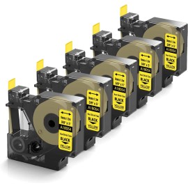 labelw 5PK For DYMO Rhino 4200/5200 Heat-Shrink Tube 18054 Industry Label Tape 3/8"x5'