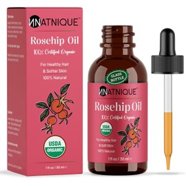 "Natnique "Aceite de semilla de rosa mosqueta orgánico de 1 oz, certificado por el USDA, aceite de rosa mosqueta 100% puro para rostro, cabello y piel. Humectante natural prensado en frío para cabe