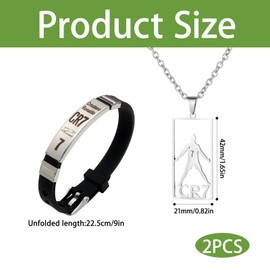 2pcs Charm Bracelets, World Cup Cristiano Ronaldo No. 7 Football Stainless Steel Pendant Bracelet, Football Bracelet Pendant Necklace Set, Adjustable Souvenir for Male Fans