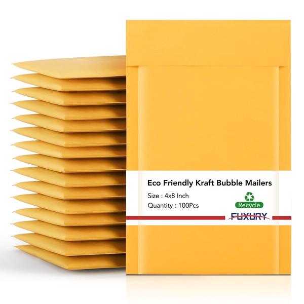 Fuxury Kraft Bubble Mailer 4x8 Inch 100 Pack，Strong Adhesion Padded