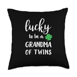 Lucky Grandma of Twins Cute Irish Shamrock St Patricks Day Throw Pillow