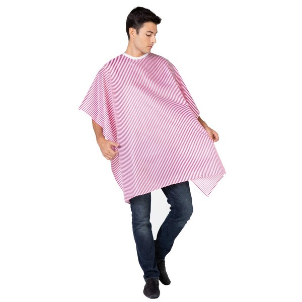 Betty Dain Seersucker Classic Barber Cutting/Styling Cape, Classic Seersucker Stripe, Soft, Machine Washable Nylon Fabric, Repels Hair, Snap Closure at Neck, Red/White Stripe, 45 x 54 inches