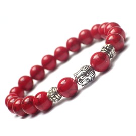 Zen ethnic reconstitued Thurcolas bracelet for men with red Turquoise beads and Tibetan silver-plated Buddha beads