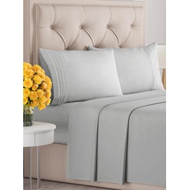 King Size 4 Piece Sheet Set - Comfy Breathable & Cooling Sheets - Hotel Luxury Bed Sheets for Women & Men - Deep Pockets, Easy-Fit, Soft & Wrinkle Free Sheets - French Grey Oeko-Tex Bed Sheet Set