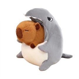 Ueiwffzo Capybara Cuddly Toy, 2-in-1 Crocodile Shark Cuddly Toy, Plush Toy, Cushion Doll, Creative Capybara Plush Toy, Plush Cushion, Stuffed Toy for Children, Birthday Gift (35 cm, Shark)