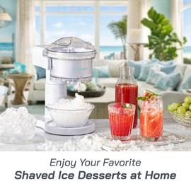 Elite Gourmet NEW Snow Cone & Shaved Ice Maker, ESI1201, Refreshing Slushies, Margaritas, Boba Drinks, Clear Lid & Shaved Ice Serving Bowl, Use Cubed & Bagged Ice, Stainless Steel Shaving Blade, White