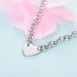 KunBead Letter Z Initial Heart Tag Necklace 16 inch Punk Chunky Cuban Link Chain Choker Alphabet Stainless Steel Pendant Necklace