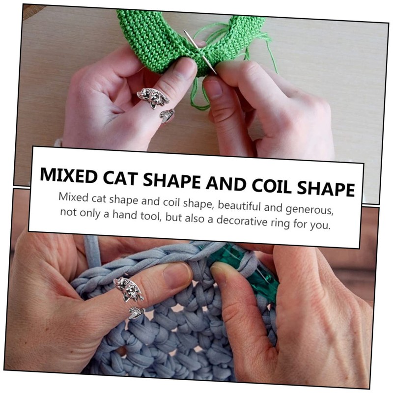 Gatuida 6Pcs Cat Shaped Knitting Loop Rings Open Finger Crochet