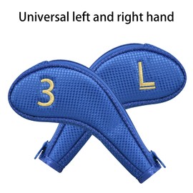 Juego de 11 fundas de cabeza de hierro para palos de golf con número En ambos lados, adecuado para golfista diestro e izquierdo con cierre de cierre (azul)