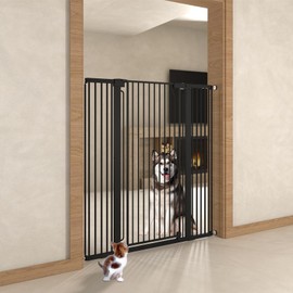 51" Extra Tall Cat Gate for Doorway Auto Close Encrypted Cat Gate 28.6"-47.8" Adjustable Width Pet Gate Include 5.5" and 8.26" Extension Kits No Drilling Pressure Mount Kit White