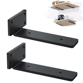 MLOQI Pack of 2 Shelf Brackets, Black, Shelf Bracket, Heavy Duty Shelf Wall Bracket, 5 mm Thick Floating Shelf Bracket with Hardware (15 cm)