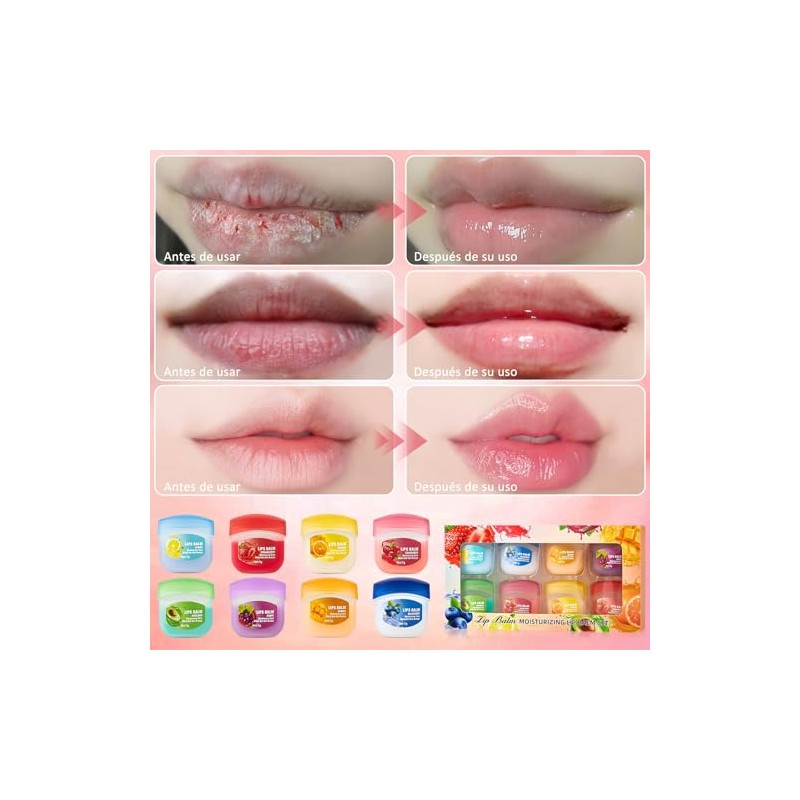 Set de 8 bálsamos labiales con sabor a frutas, Set