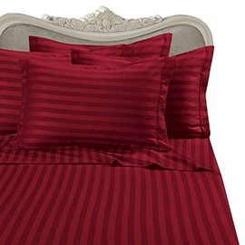 SEVEN (7) Piece CAL KING Size Set, RED Damask Stripe, 1200 Thread Count / 1200TC SATEEN WEAVE Long Staple 100-Percent Ultra Soft Egyptian Cotton. Set Packaged as 4pc BED SHEET SET & 3pc DUVET BED SET including Two (2) Shams & TWO (2) Pillow Cases