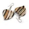 50mm L/Black/Brown/Natural Heart Shape Sea Shell Earrings/Handmade/Slight Variation In Colour/Natural