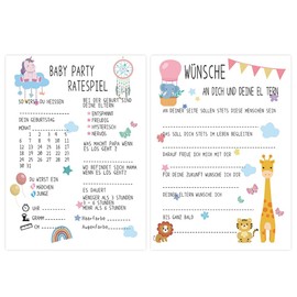 Glamifyr Pack of 20 Baby Shower Cards to Fill in, Baby Shower Games, Gender Reveal Party Decoration, Baby Shower Typing Cards, Guessing Game, Baby Shower Cards for Filling in for Boys & Girls, Baby