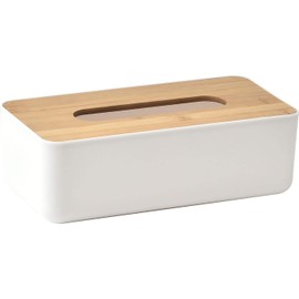 White Tissue Box Cover Padang with Bamboo Top - Elegant Design for Home and Office - Enhance Décor and Organization