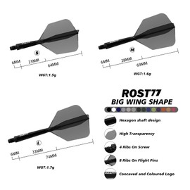 CUESOUL ROST 77 Integrated Dart Shaft and Flight, Big Wing Shape, Set of 3 (Clear Colour Series)