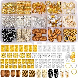 133 PCS Hair Jewelry for Braids Gold Hair Cuffs for Locs Hair Coils Rings Dreadlock Accessories Shells Imitation Wood-Like Hair Tube Beads for Women H