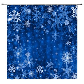 Blue Snowflake Shower Curtain Merry Christmas Fantasy Snowy Dreamy Winter Holiday Happy New Year Fabric for Bathroom Decor Bathtub with Hooks(70" WX70 H)
