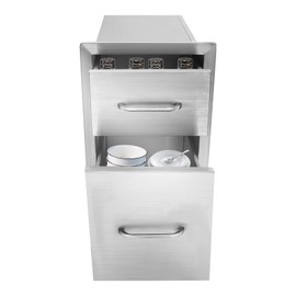 Undercat Outdoor Kitchen Drawers 13" W x 20.5" H x 21" D Flush Mount Double Handle Drawers BBQ Island Drawers Stainless Steel Pull-Out Drawers for Outdoor Kitchens, Grill Station