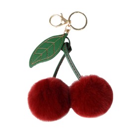 Kysin Chiys Fluffy Cherry Keychain Bag Charms Plush Accessories for Handbags Car Key Chain Christmas Gifts for Women - Wine Red