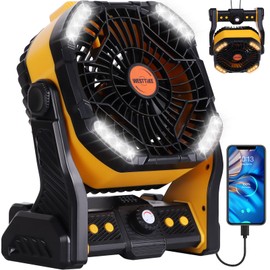 WESTTREE 20000mAh Camping Fan with LED Lantern, USB Tpye C Rechargeable Battery Operated Outdoor Tent Fan with Light & Hook, 270° Pivot, 4 Speeds, Personal USB Desk Fan for Camping Yellow X26A