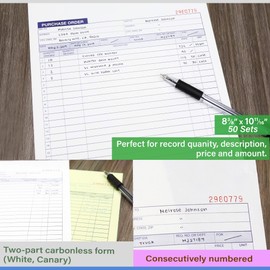 BAZIC Purchase Order Book, 50 Sets 8 3/8" x 10 11/16" 2-Part Carbonless, White & Canary, Bound Wraparound Cover (50 Sets/Pack), 1-Pack