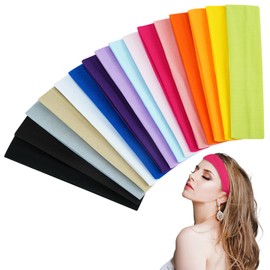 JINGIHE 16 Pieces Women's Hair Band, Colourful Sports Sweatband, Forehead, Wide Elastic Headband Head for Gym, Exercise, Running, Girls, Yoga, Fitness, Cycling, Workout