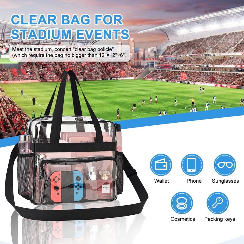 Busiuw Clear Bag for Stadium Events 12x12x6, Clear Tote Bag