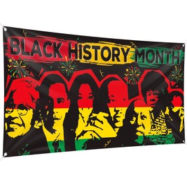 Black History Month Backdrop Banner 78 x 43 Inch Large Size, Red Orange Green Background Banners African American Party Decorations Supplies for Black History Month February Celebration Decorations