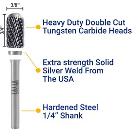 Carbide Burr 1/4" Shank, SC-3 Tungsten Double Cut Rotary Die Grinder Bits - Cutting Burrs for Milwaukee, Dewalt and Makita Die Grinder Accessories - Wood Carving Metal Working & Sturdy Storage Case
