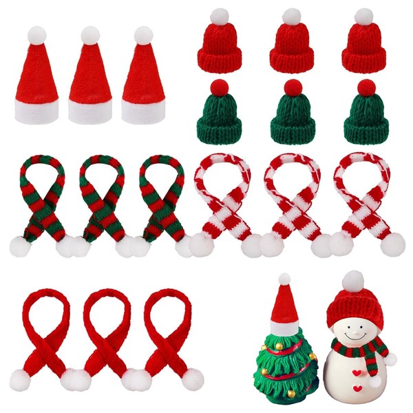 18-Piece Mini Christmas Decorations Set – Includes Santa Hats, Scarves,