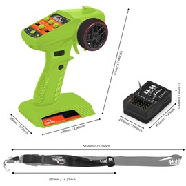 Hobby Fans RC Radio System 4CH 2.4G RC Transmitter with Receiver and Lanyard Anti-Jamming Remote Controller for RC Car Crawler Boat, Green